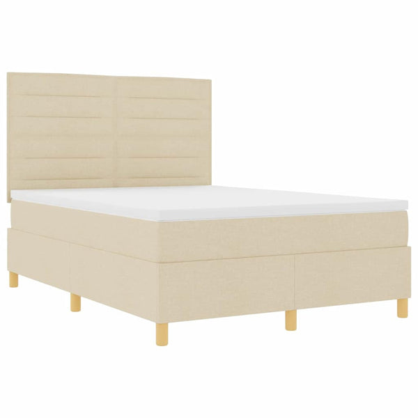 vidaXL LED Box Spring Bed with Mattress Cream 160 x 200 cm Fabric