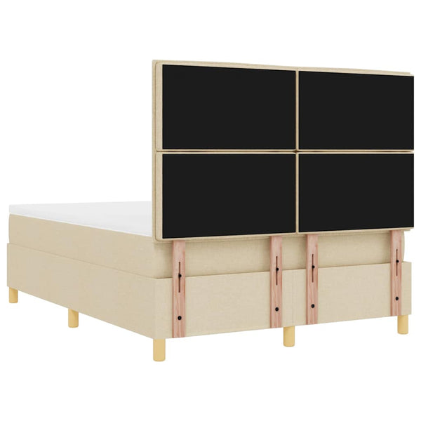 vidaXL LED Box Spring Bed with Mattress Cream 160 x 200 cm Fabric