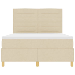 vidaXL LED Box Spring Bed with Mattress Cream 160 x 200 cm Fabric