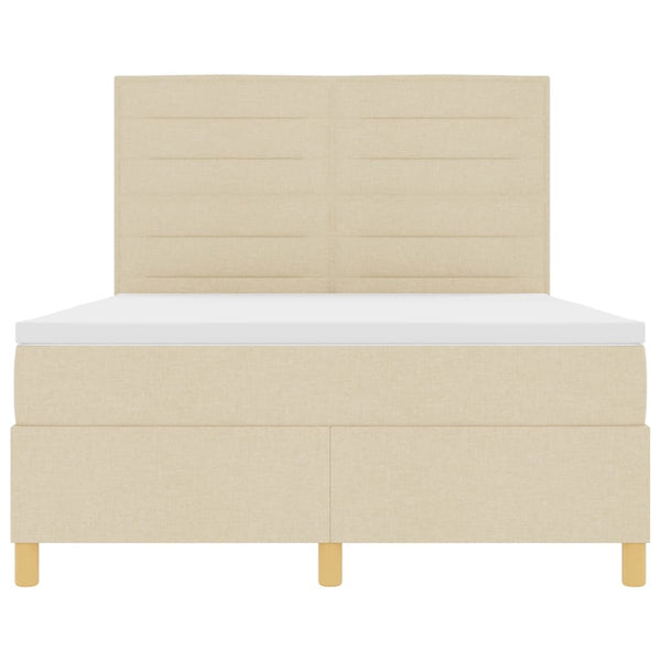 vidaXL LED Box Spring Bed with Mattress Cream 160 x 200 cm Fabric