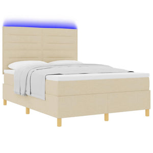 vidaXL LED Box Spring Bed with Mattress Cream 160 x 200 cm Fabric