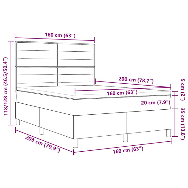 vidaXL LED Box Spring Bed with Mattress Cream 160 x 200 cm Fabric