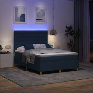 vidaXL LED Box Spring Bed with Mattress Blue 160 x 200 cm Fabric
