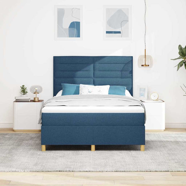 vidaXL LED Box Spring Bed with Mattress Blue 160 x 200 cm Fabric