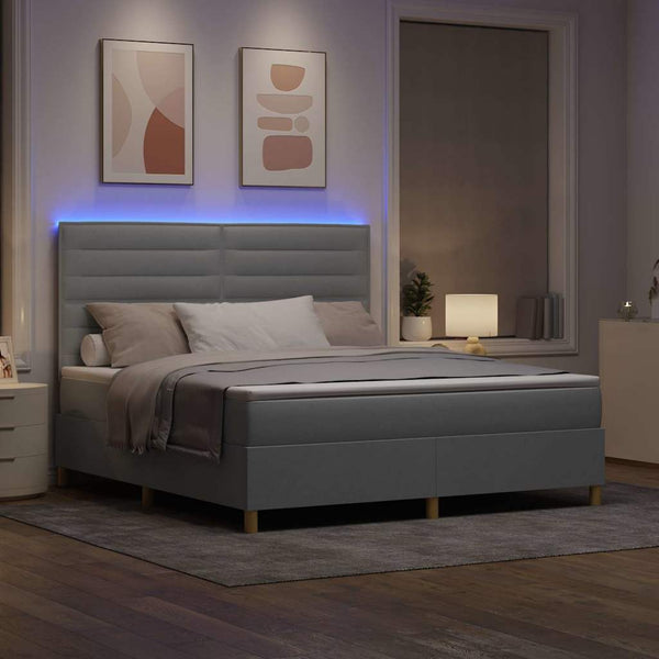 vidaXL LED Box Spring Bed with Mattress Light Gray 180 x 200 cm Fabric