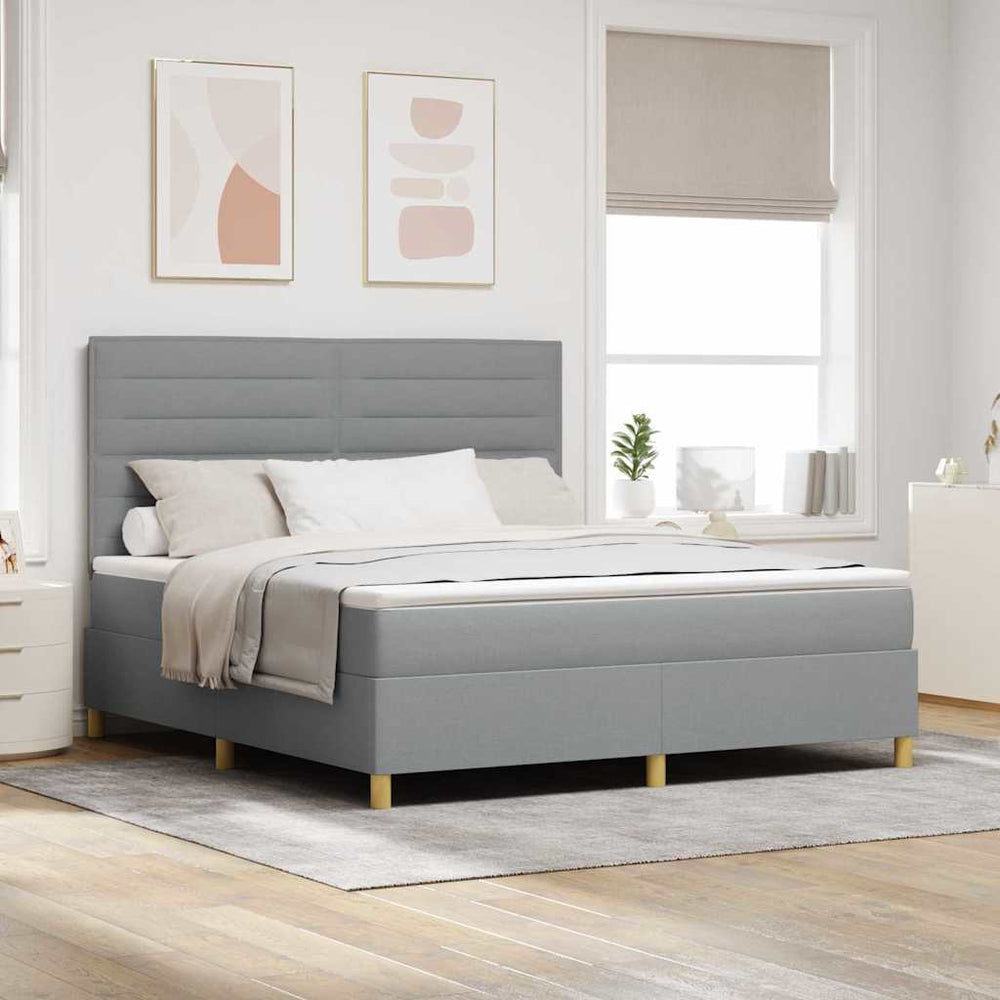 vidaXL LED Box Spring Bed with Mattress Light Gray 180 x 200 cm Fabric