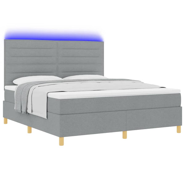 vidaXL LED Box Spring Bed with Mattress Light Gray 180 x 200 cm Fabric