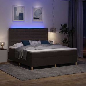 vidaXL LED Box Spring Bed with Mattress Dark Brown 180 x 200 cm Fabric