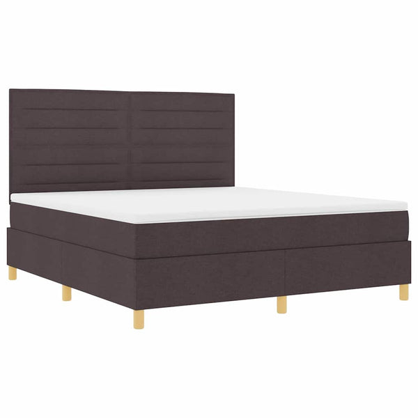 vidaXL LED Box Spring Bed with Mattress Dark Brown 180 x 200 cm Fabric