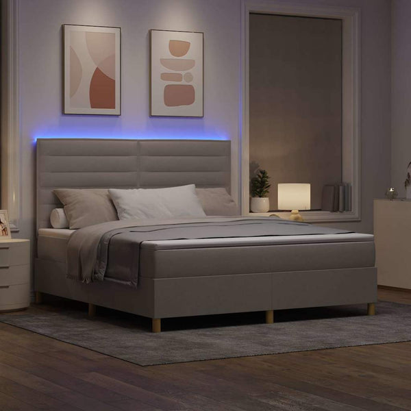 vidaXL LED Box Spring Bed with Mattress Taupe 180 x 200 cm Fabric