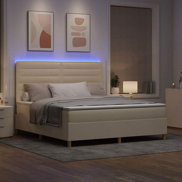 vidaXL LED Box Spring Bed with Mattress Cream 180 x 200 cm Fabric