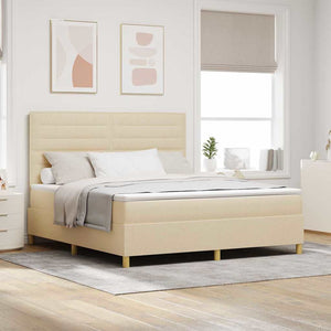 vidaXL LED Box Spring Bed with Mattress Cream 180 x 200 cm Fabric