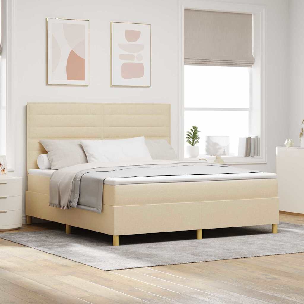 vidaXL LED Box Spring Bed with Mattress Cream 180 x 200 cm Fabric