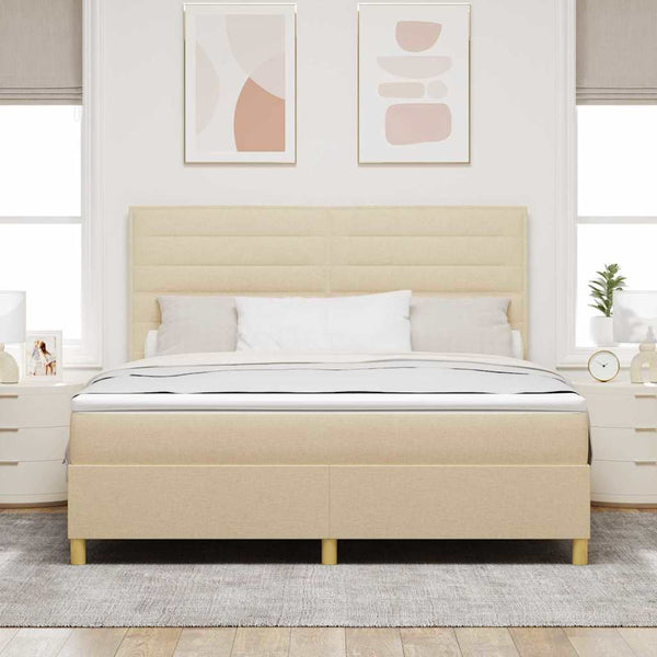vidaXL LED Box Spring Bed with Mattress Cream 180 x 200 cm Fabric