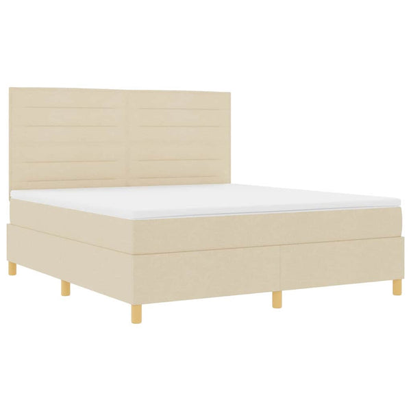 vidaXL LED Box Spring Bed with Mattress Cream 180 x 200 cm Fabric