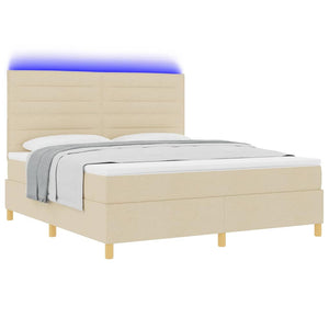 vidaXL LED Box Spring Bed with Mattress Cream 180 x 200 cm Fabric