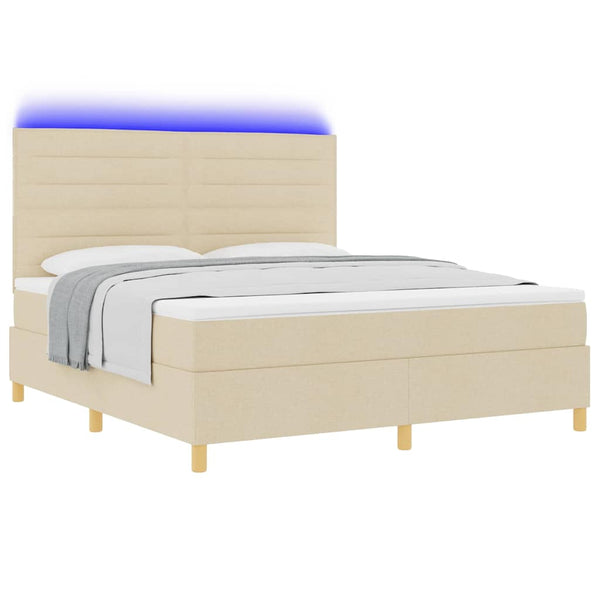 vidaXL LED Box Spring Bed with Mattress Cream 180 x 200 cm Fabric
