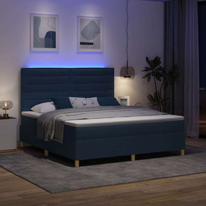 vidaXL LED Box Spring Bed with Mattress Blue 180 x 200 cm Fabric