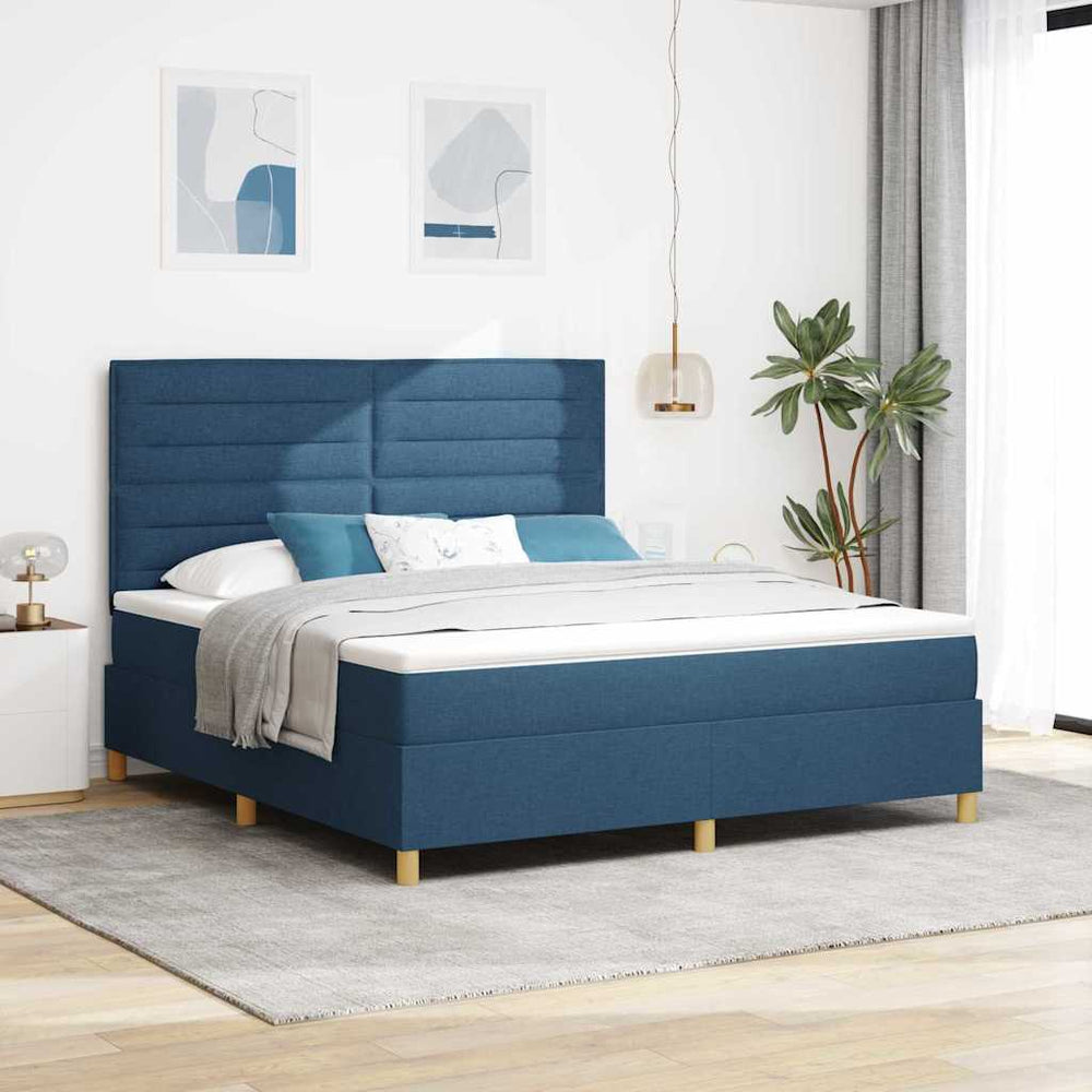vidaXL LED Box Spring Bed with Mattress Blue 180 x 200 cm Fabric