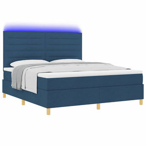 vidaXL LED Box Spring Bed with Mattress Blue 180 x 200 cm Fabric