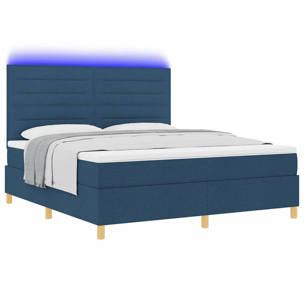 vidaXL LED Box Spring Bed with Mattress Blue 180 x 200 cm Fabric