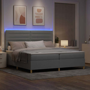 vidaXL LED Box Spring Bed with Mattress Light Gray 200 x 200 cm Fabric