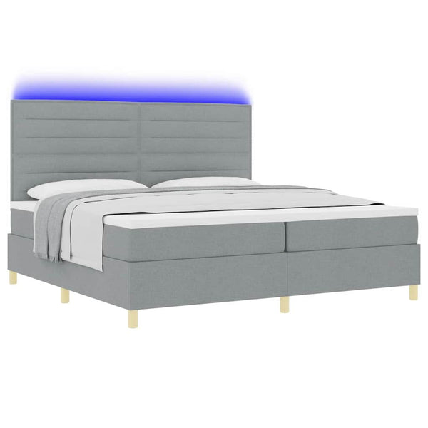 vidaXL LED Box Spring Bed with Mattress Light Gray 200 x 200 cm Fabric