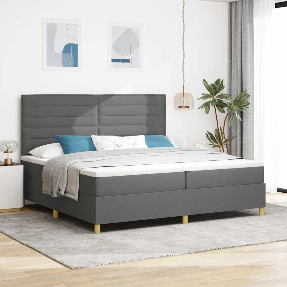 vidaXL LED Box Spring Bed with Mattress Dark Gray 200 x 200 cm Fabric