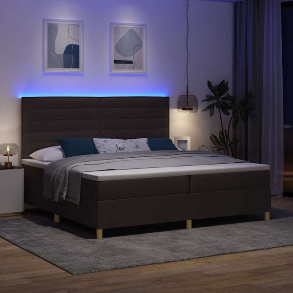 vidaXL LED Box Spring Bed with Mattress Dark Brown 200 x 200 cm Fabric
