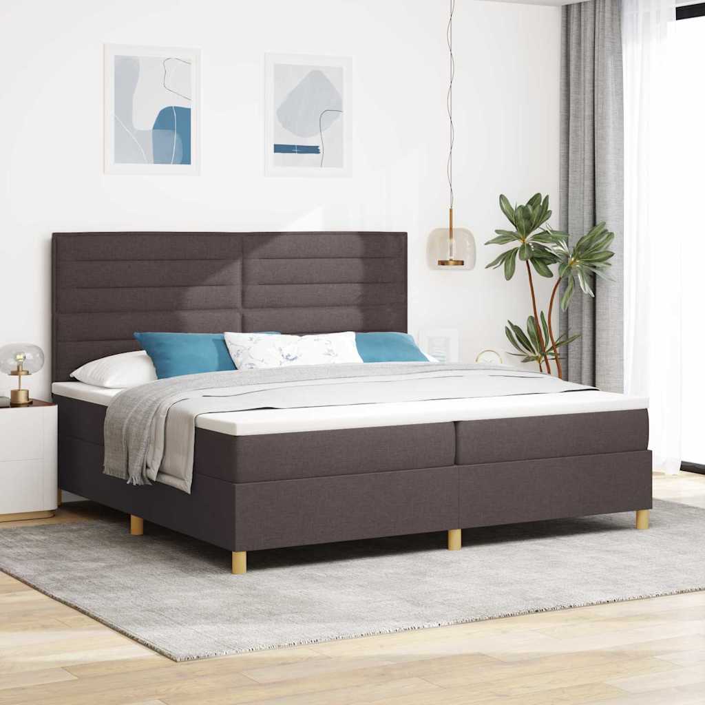 vidaXL LED Box Spring Bed with Mattress Dark Brown 200 x 200 cm Fabric