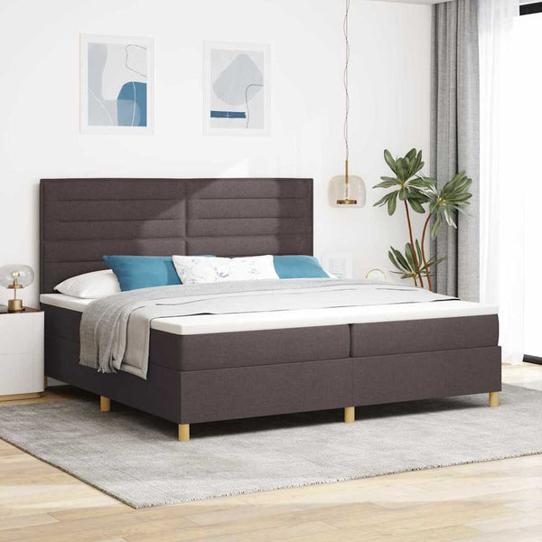vidaXL LED Box Spring Bed with Mattress Dark Brown 200 x 200 cm Fabric