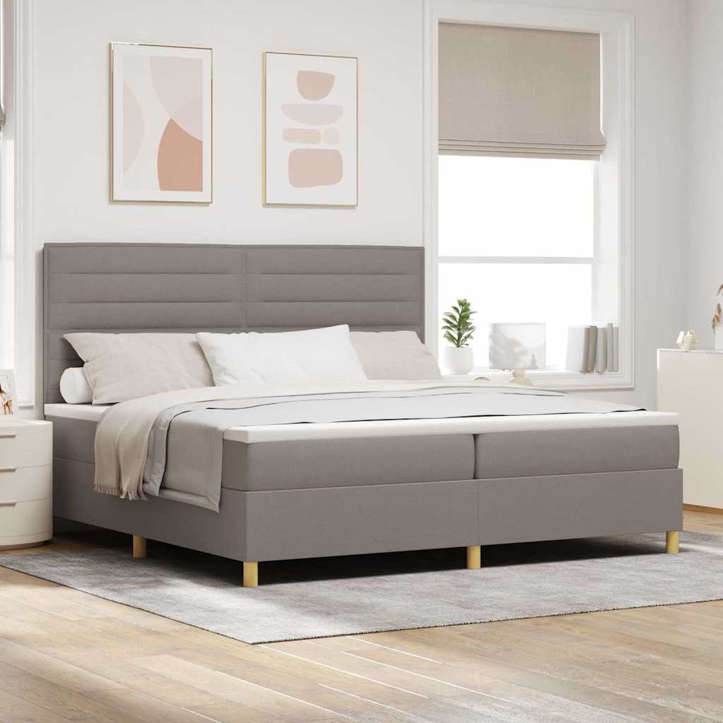 vidaXL LED Box Spring Bed with Mattress Taupe 200 x 200 cm Fabric