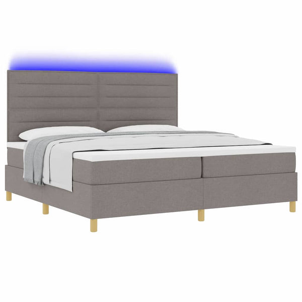 vidaXL LED Box Spring Bed with Mattress Taupe 200 x 200 cm Fabric