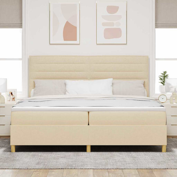 vidaXL LED Box Spring Bed with Mattress Cream 200 x 200 cm Fabric