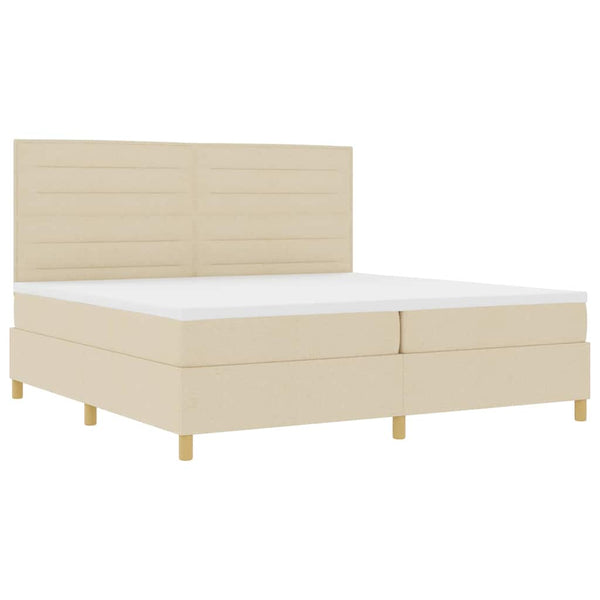 vidaXL LED Box Spring Bed with Mattress Cream 200 x 200 cm Fabric