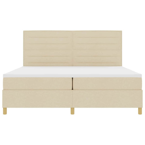 vidaXL LED Box Spring Bed with Mattress Cream 200 x 200 cm Fabric