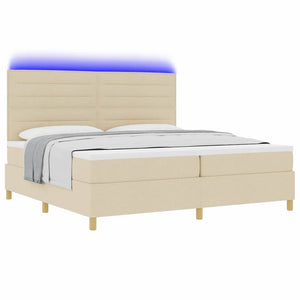 vidaXL LED Box Spring Bed with Mattress Cream 200 x 200 cm Fabric
