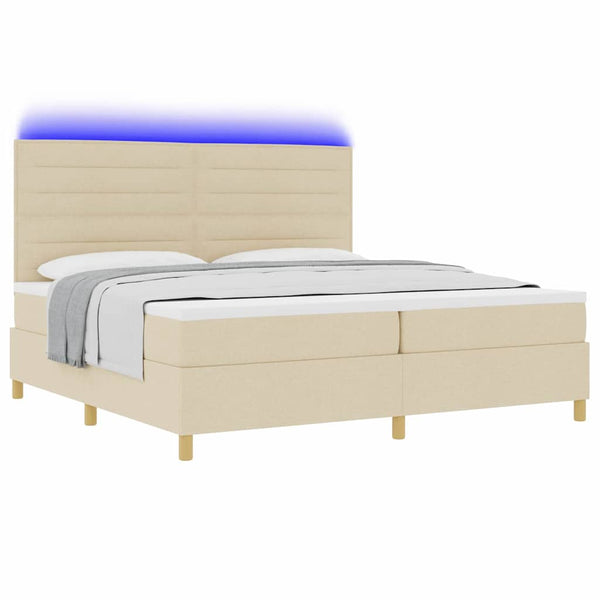 vidaXL LED Box Spring Bed with Mattress Cream 200 x 200 cm Fabric