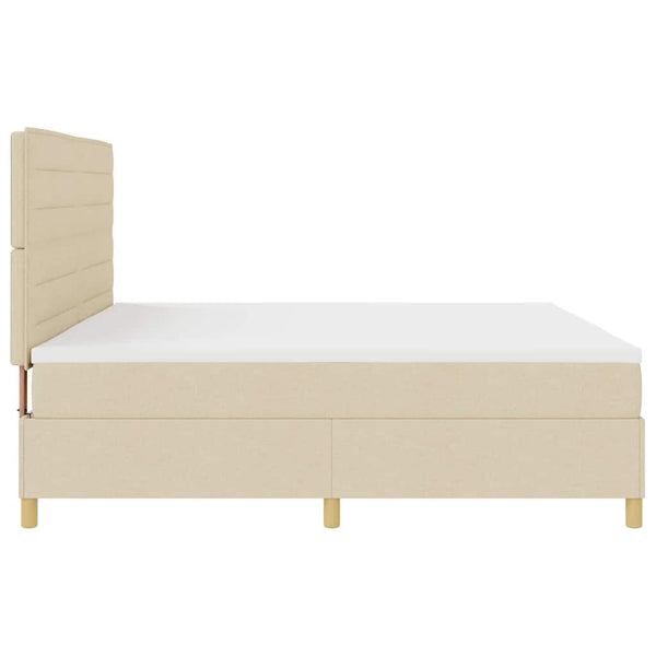 vidaXL LED Box Spring Bed with Mattress Cream 200 x 200 cm Fabric