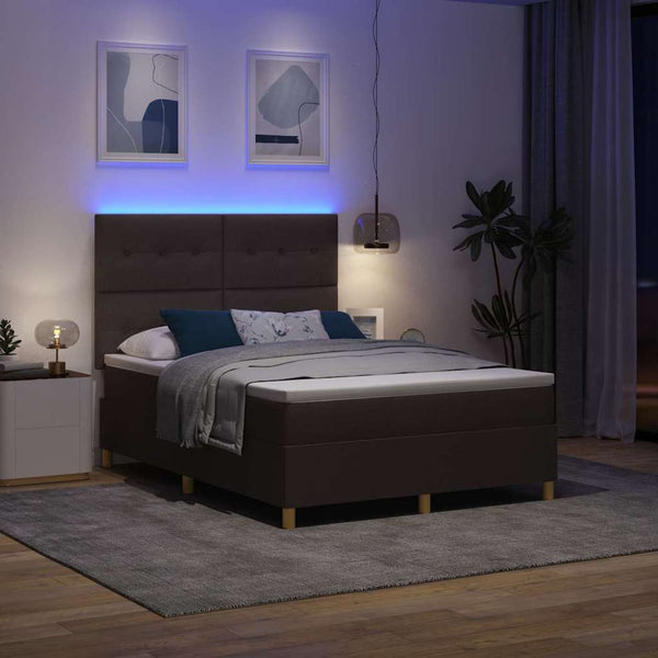 vidaXL LED Box Spring Bed with Mattress Dark Brown 160 x 200 cm Fabric