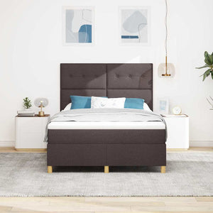 vidaXL LED Box Spring Bed with Mattress Dark Brown 160 x 200 cm Fabric