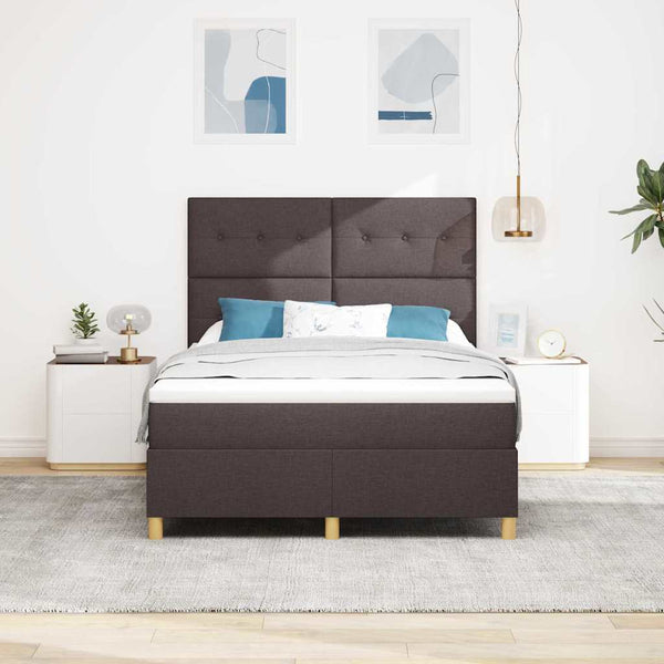 vidaXL LED Box Spring Bed with Mattress Dark Brown 160 x 200 cm Fabric