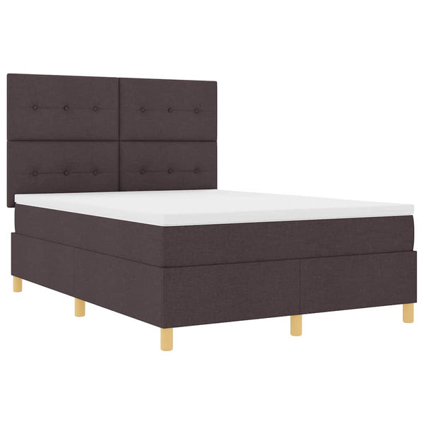 vidaXL LED Box Spring Bed with Mattress Dark Brown 160 x 200 cm Fabric
