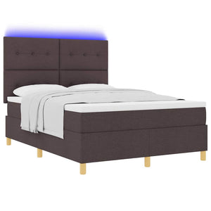 vidaXL LED Box Spring Bed with Mattress Dark Brown 160 x 200 cm Fabric