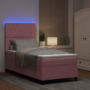 vidaXL LED Velvet Box Spring Bed with Mattress Pink 90 x 190 cm