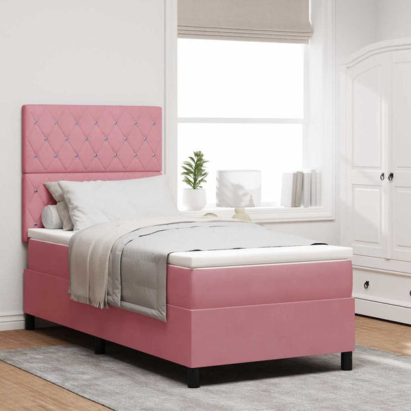vidaXL LED Velvet Box Spring Bed with Mattress Pink 90 x 190 cm