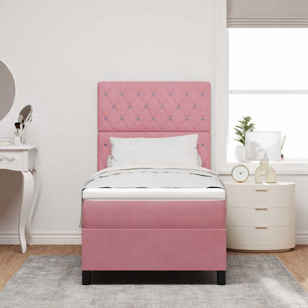 vidaXL LED Velvet Box Spring Bed with Mattress Pink 90 x 190 cm