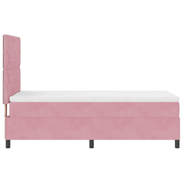 vidaXL LED Velvet Box Spring Bed with Mattress Pink 90 x 190 cm