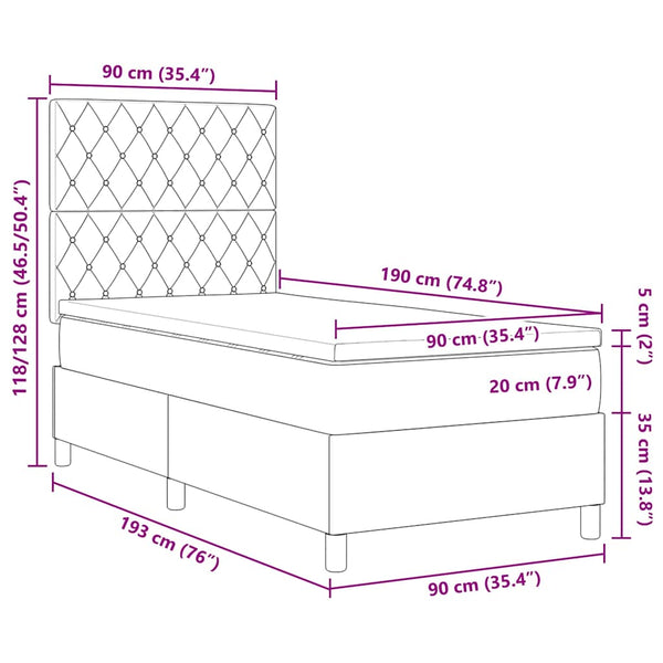 vidaXL LED Velvet Box Spring Bed with Mattress Pink 90 x 190 cm