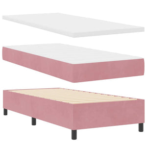 vidaXL LED Box Spring Bed with Mattress Pink 90 x 200 cm Velvet